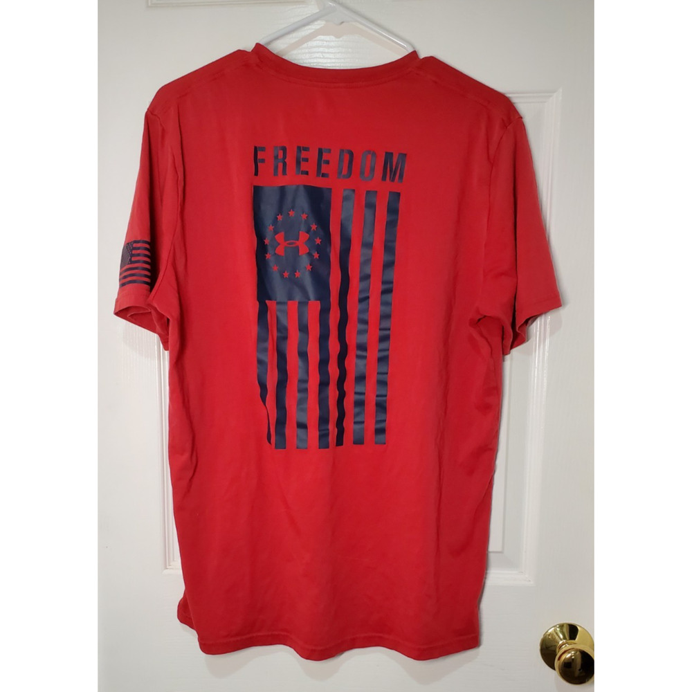 Under Armour HeatGear Shirt Men’s Large Red USA Flag Loose Fit Athletic Tee - Picture 7 of 7